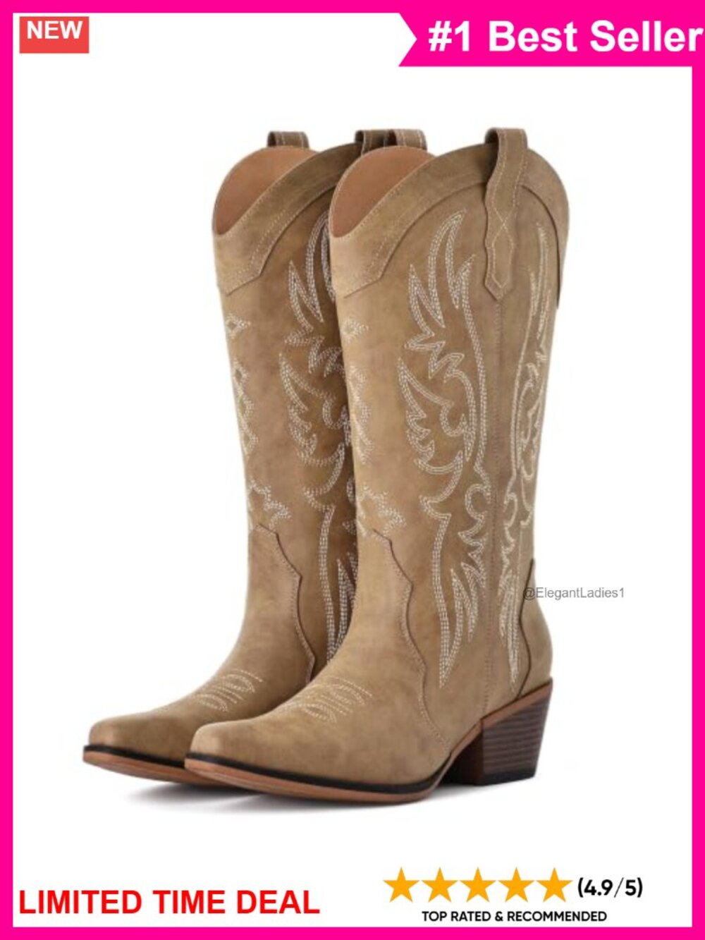 Mid-Calf Cowboy Boots Snip Toe Faux Leather Western Women's